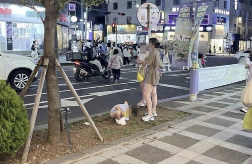 제주시 연동 거리에서 중국인 관광객으로 추정되는 아이가 대변을 보고 있는 사진이 18일과 19일 온라인 커뮤니티에 올랐다.   [온라인 커뮤니티 '에펨코리아' 캡처]